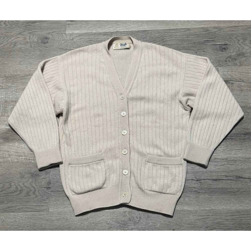 Pringle Of Scotland 100% Cashmere S Cardigan Sweater V Neck Pockets Cream Ivory